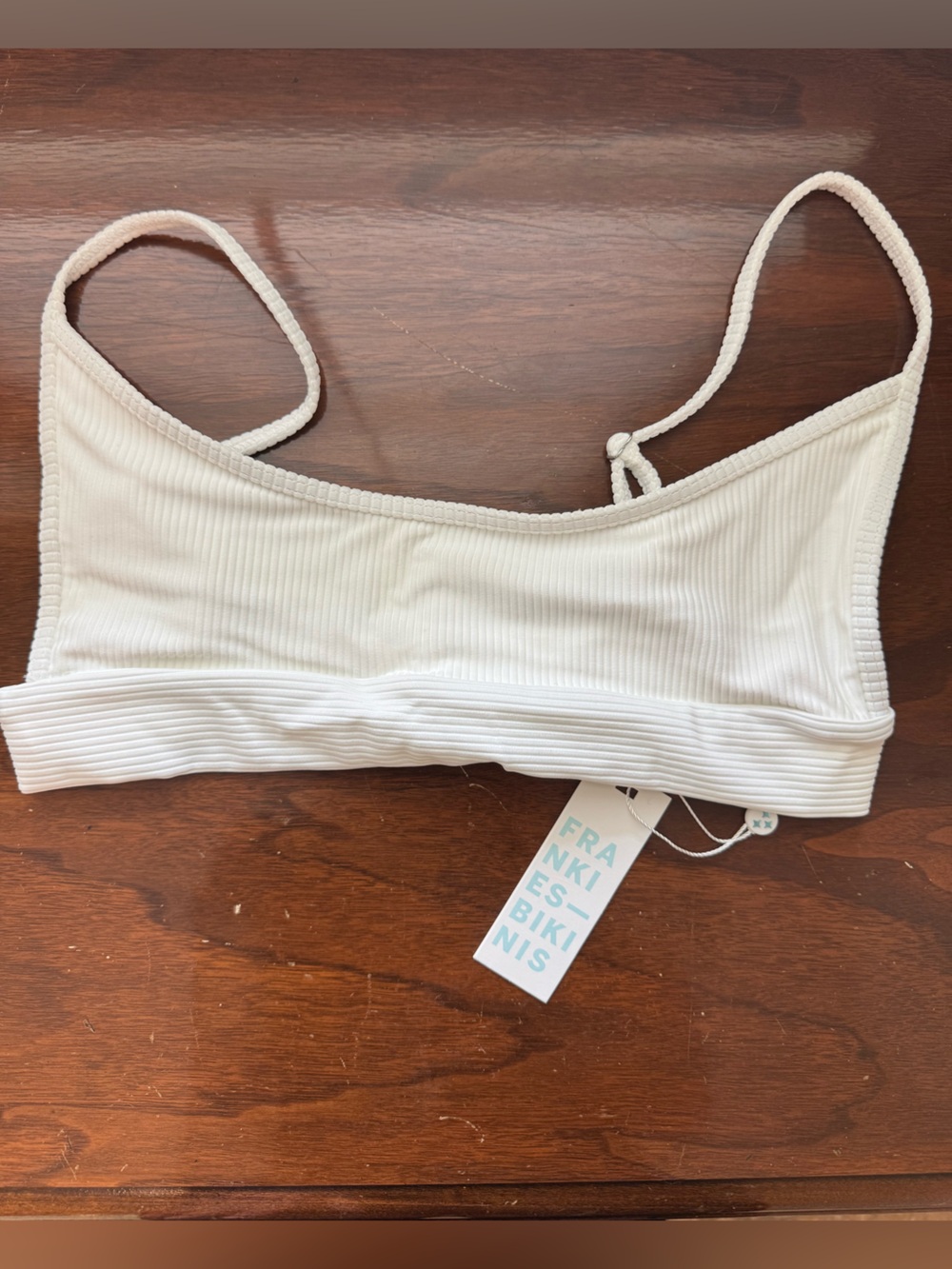 Frankie's Bikinis White Gavin Ribbed Scoop Bikini Top